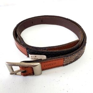 Fossil Leather Patchwork Snake Print Skinny Belt Size Small Retro Colorblock